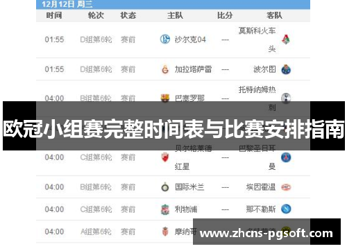 欧冠小组赛完整时间表与比赛安排指南
